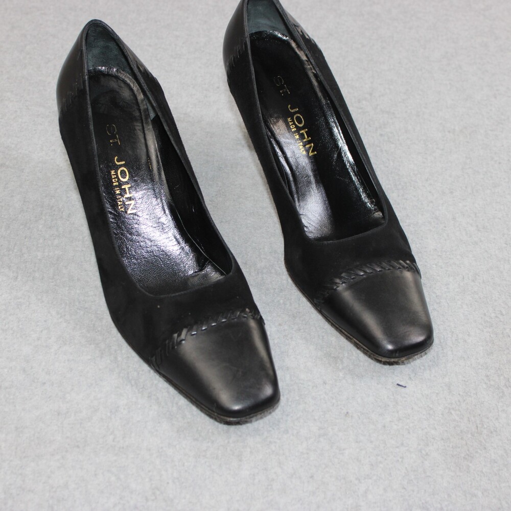 St John High Heels Womens Size 8 Black Suede Leather Quiet Luxury Italy Career